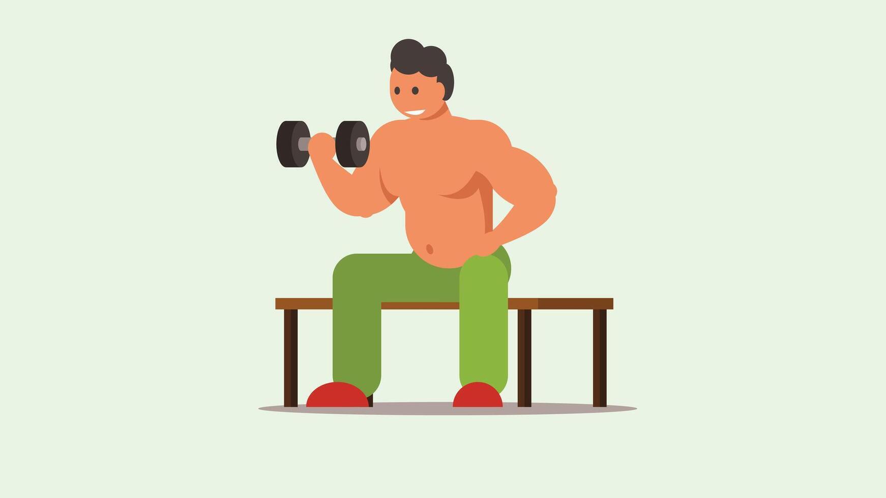 Body builder playing with dumbbells in the gym illustration vector