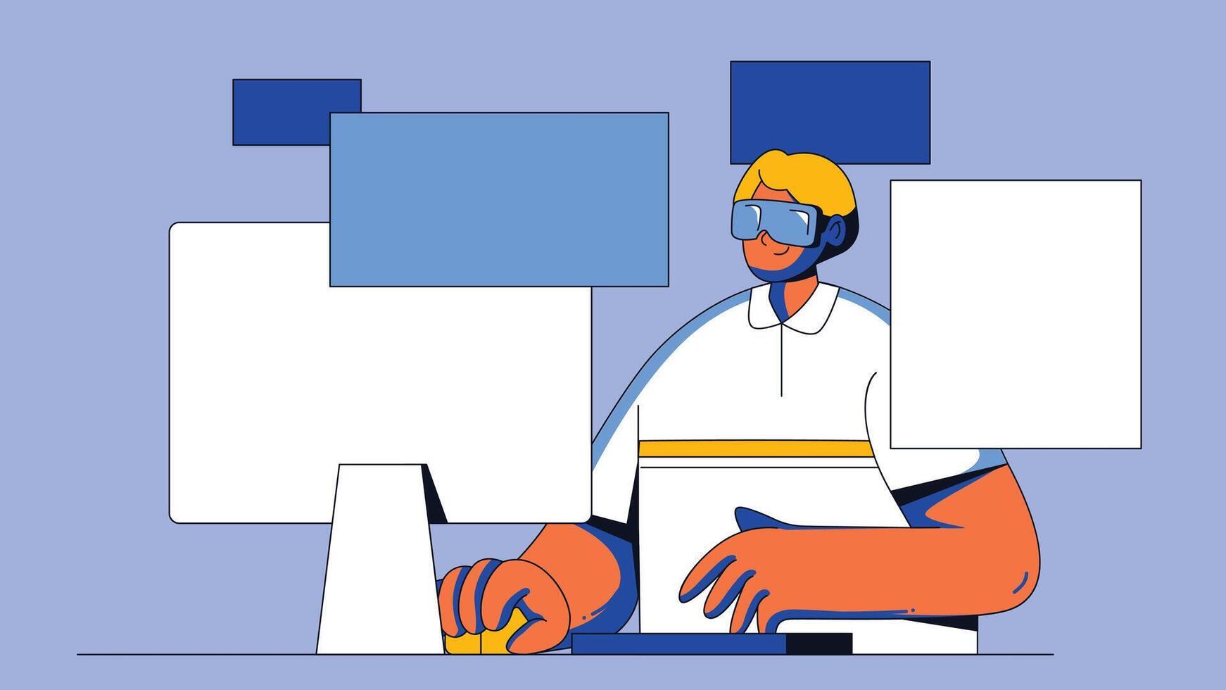 using augmented reality to work on computer illustration vector