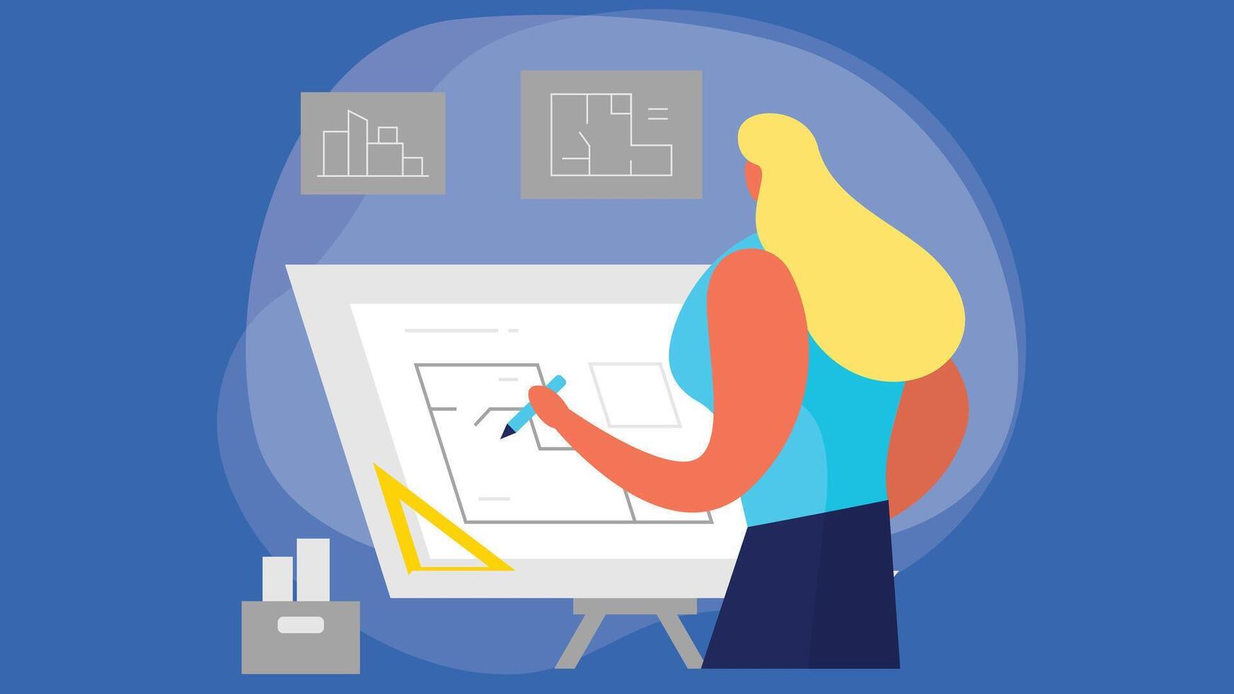 Professional architect in office drawing on design vector