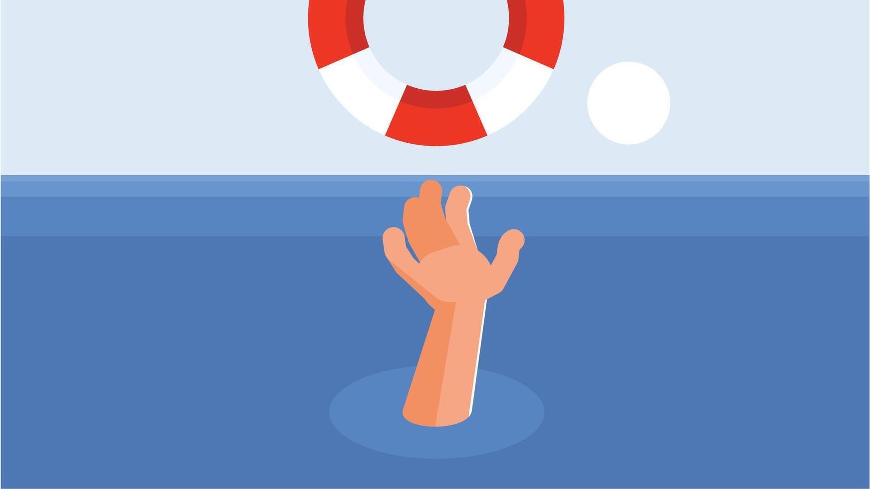 saving drowning man into ocean with rescue team illustration vector