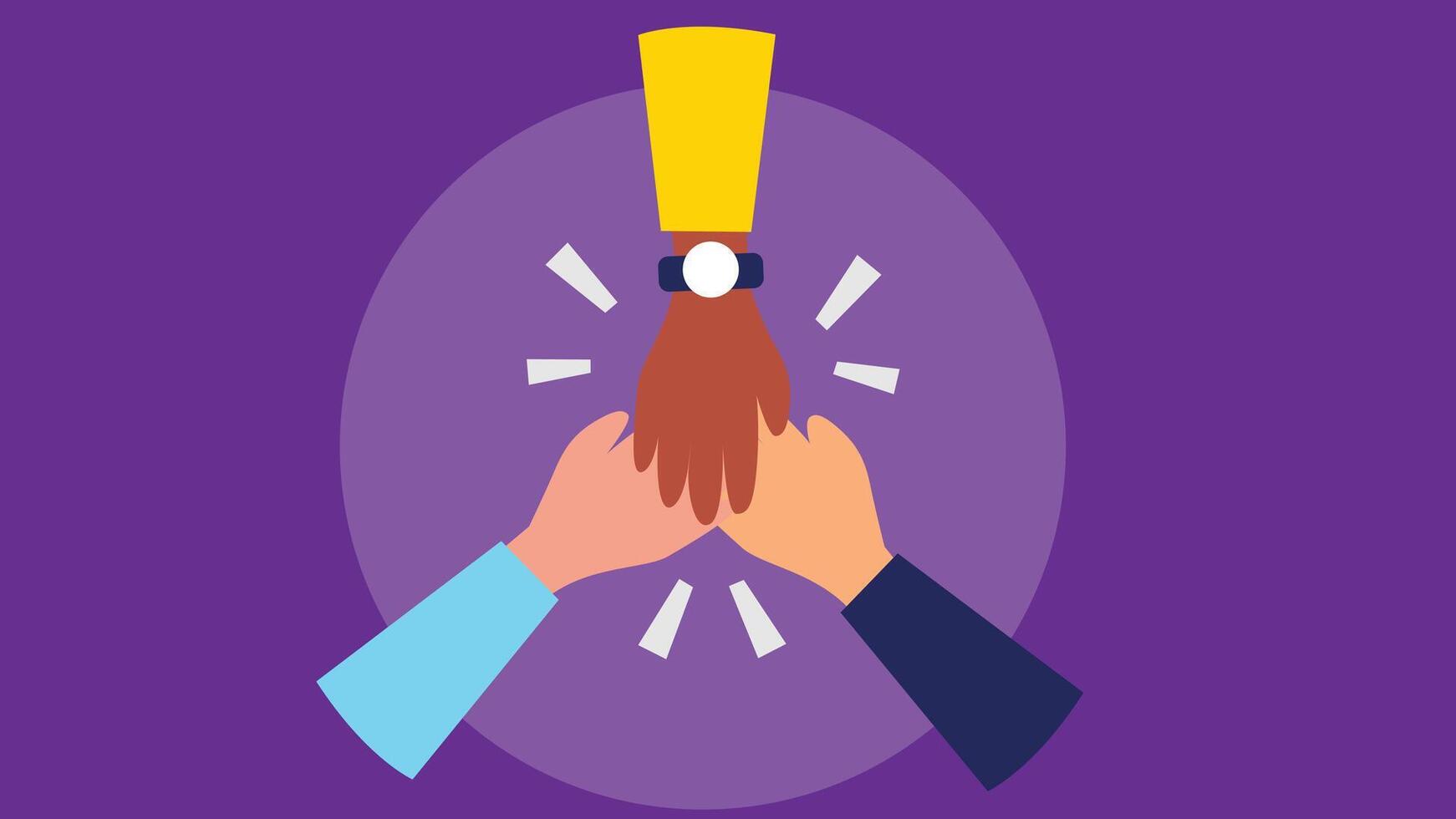 Team work collaboration hands together flat illustration vector