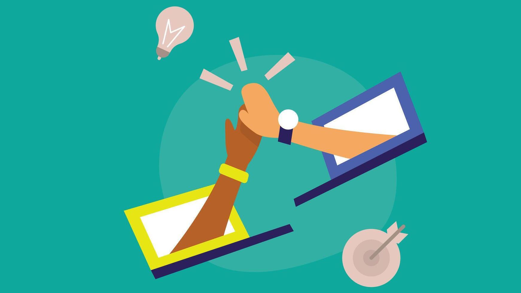 Online collaboration handshake flat illustration vector