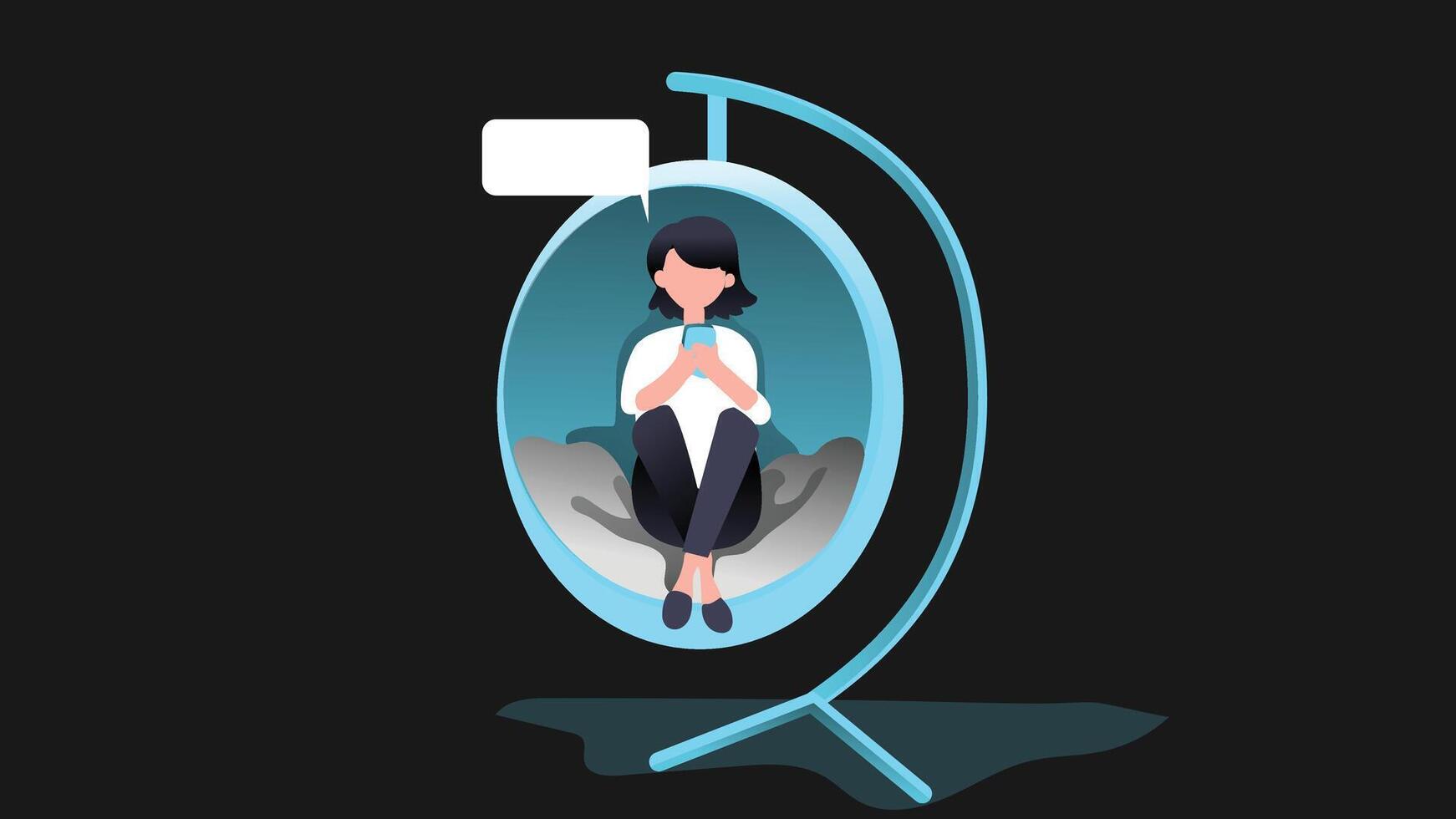 woman chatting in her phone in isolation at night illustration vector