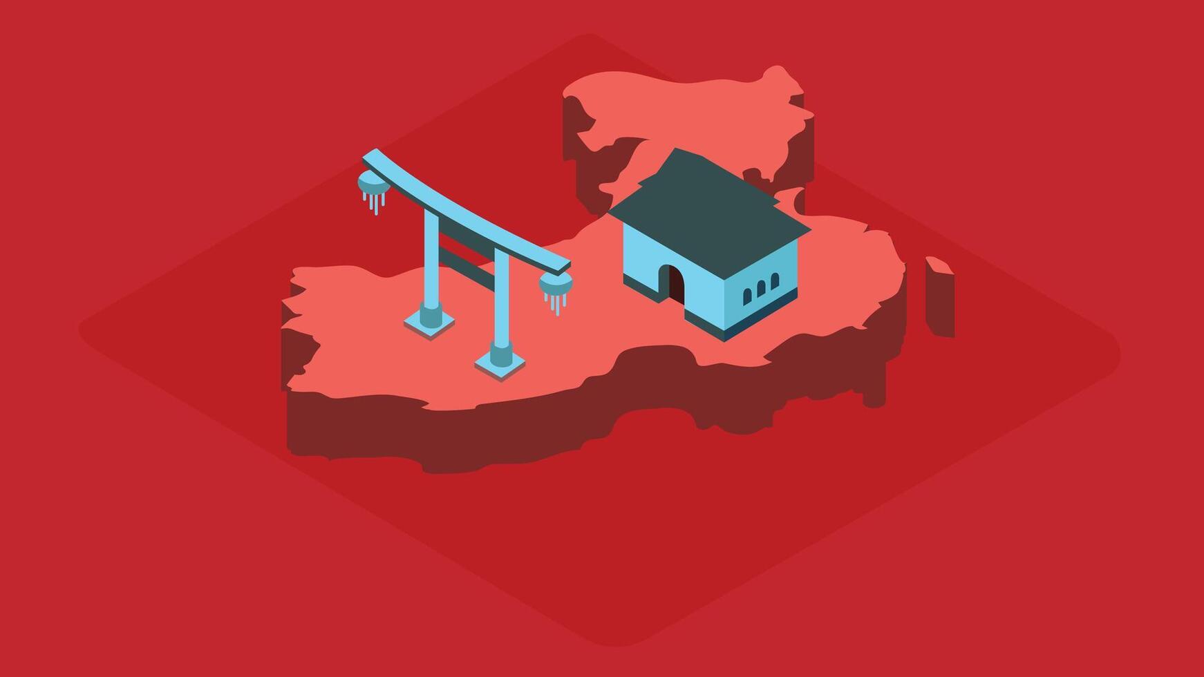 China map with an isometric temple entrance illustration vector