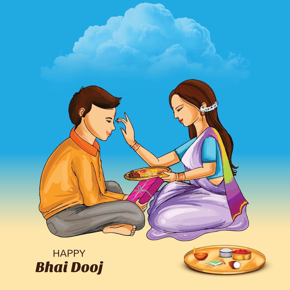 Beautiful bhai dooj festival greeting card illustration background vector