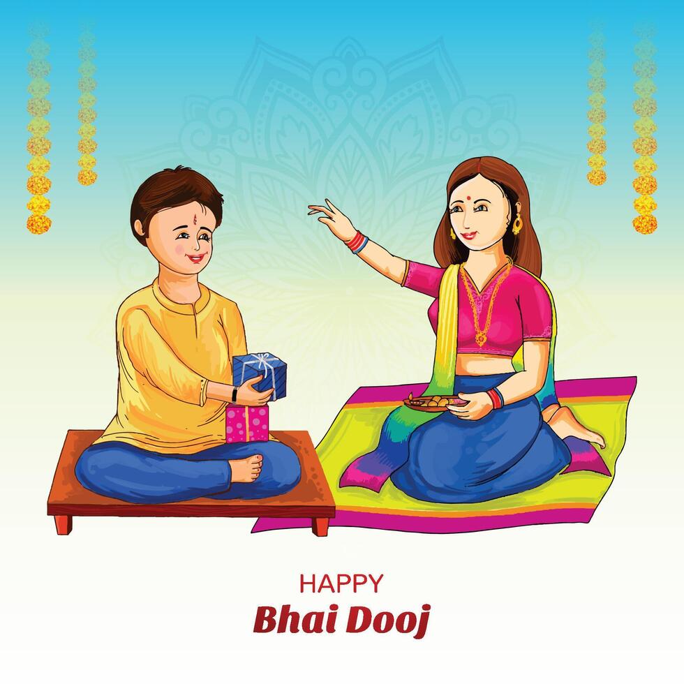 Beautiful bhai dooj festival greeting card illustration background vector