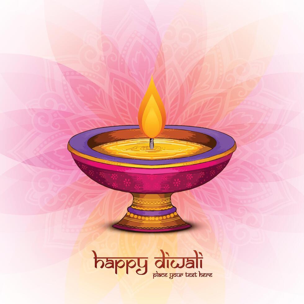Happy diwali greeting card with diya in indian style background vector