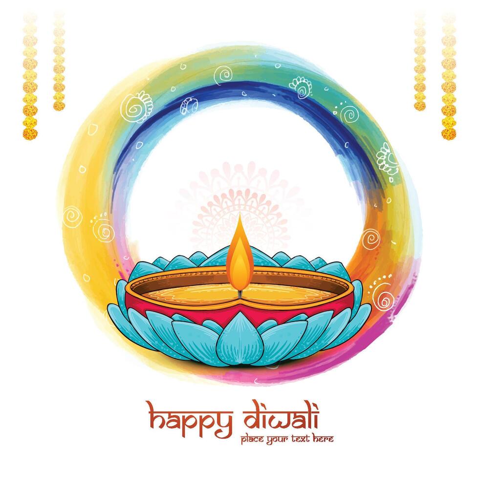 Happy diwali white background with decorative diya vector