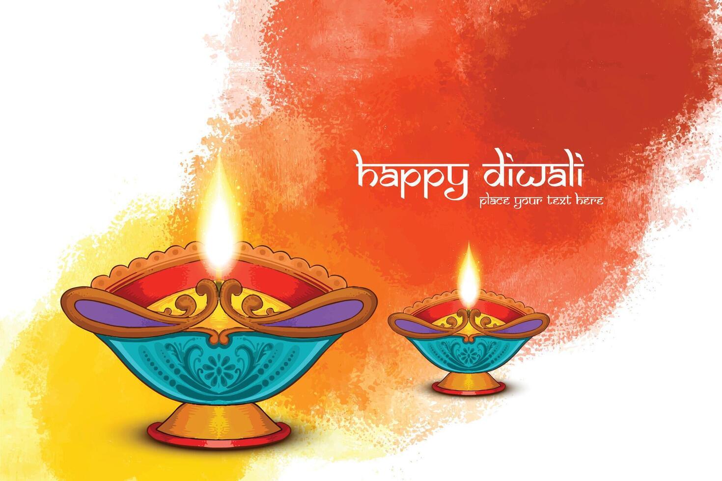 Happy diwali white background with decorative diya vector