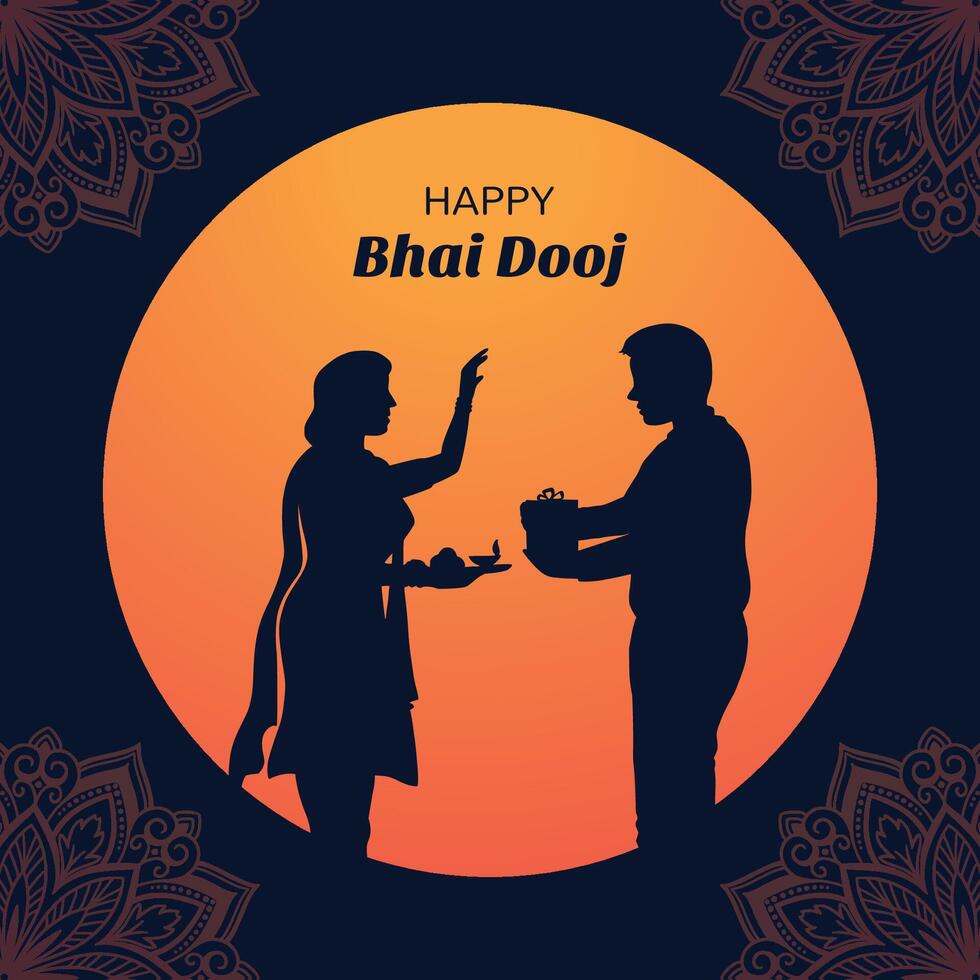 Indian brother and sister celebrating happy bhai dooj card background vector