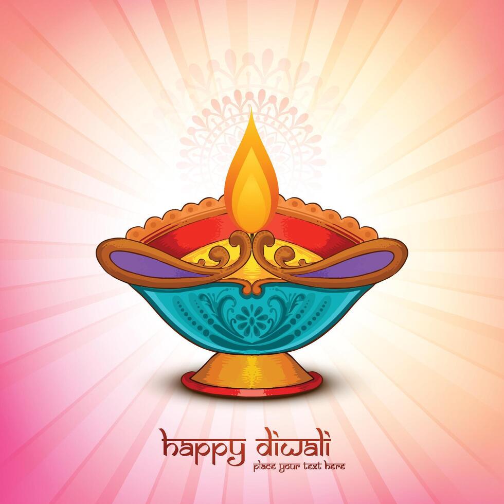 Happy Diwali festival with decorative oil lamp celebration card background vector