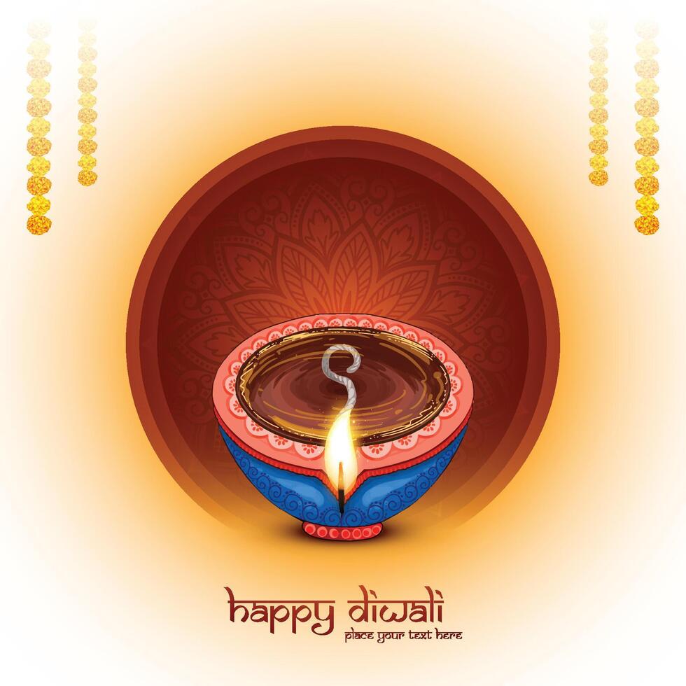 Happy diwali celebration background with decorative diya design vector