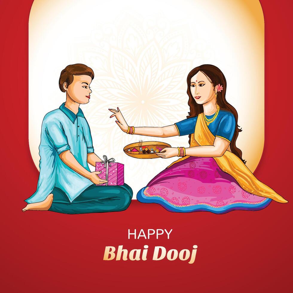 Happy bhai dooj Indian festival celebration card background vector
