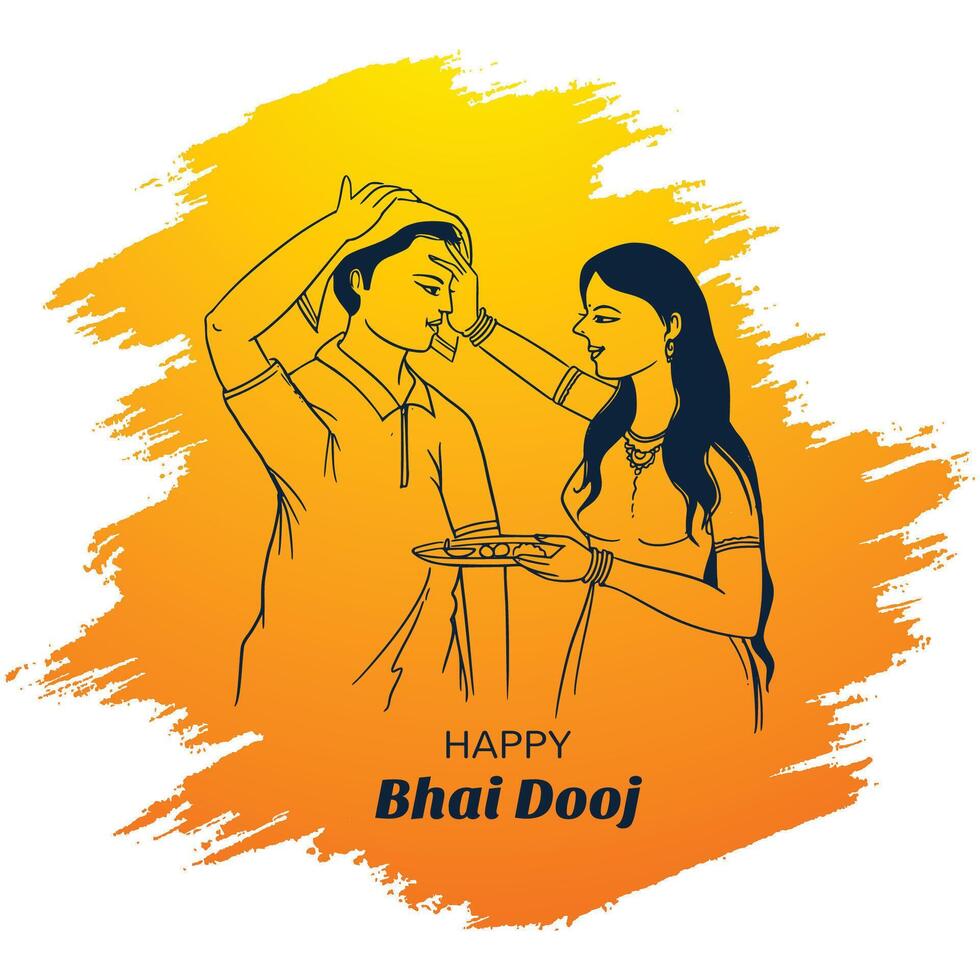 Happy bhai dooj sketch beautiful illustration in indian celebration card background vector