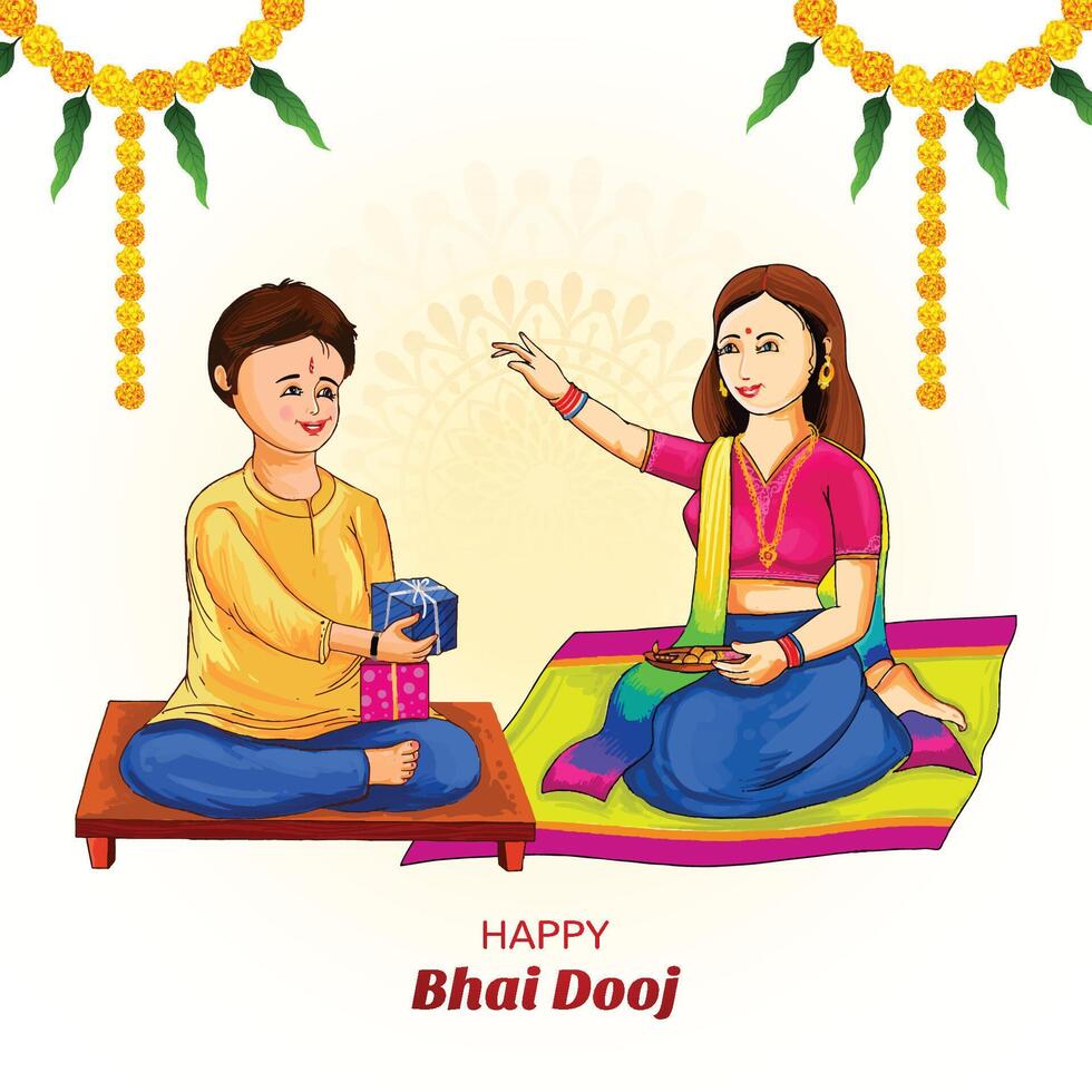 Happy bhai dooj beautiful celebration card background vector