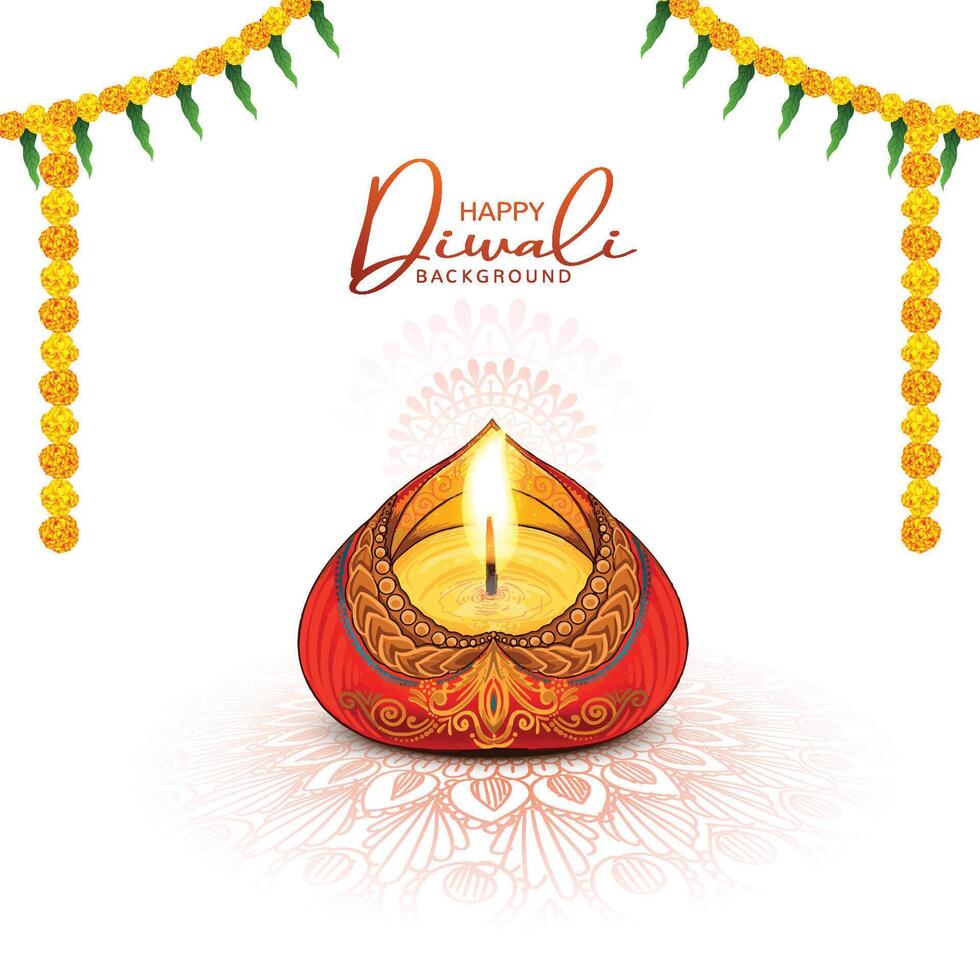 Beautiful traditional happy diwali background with diya design vector
