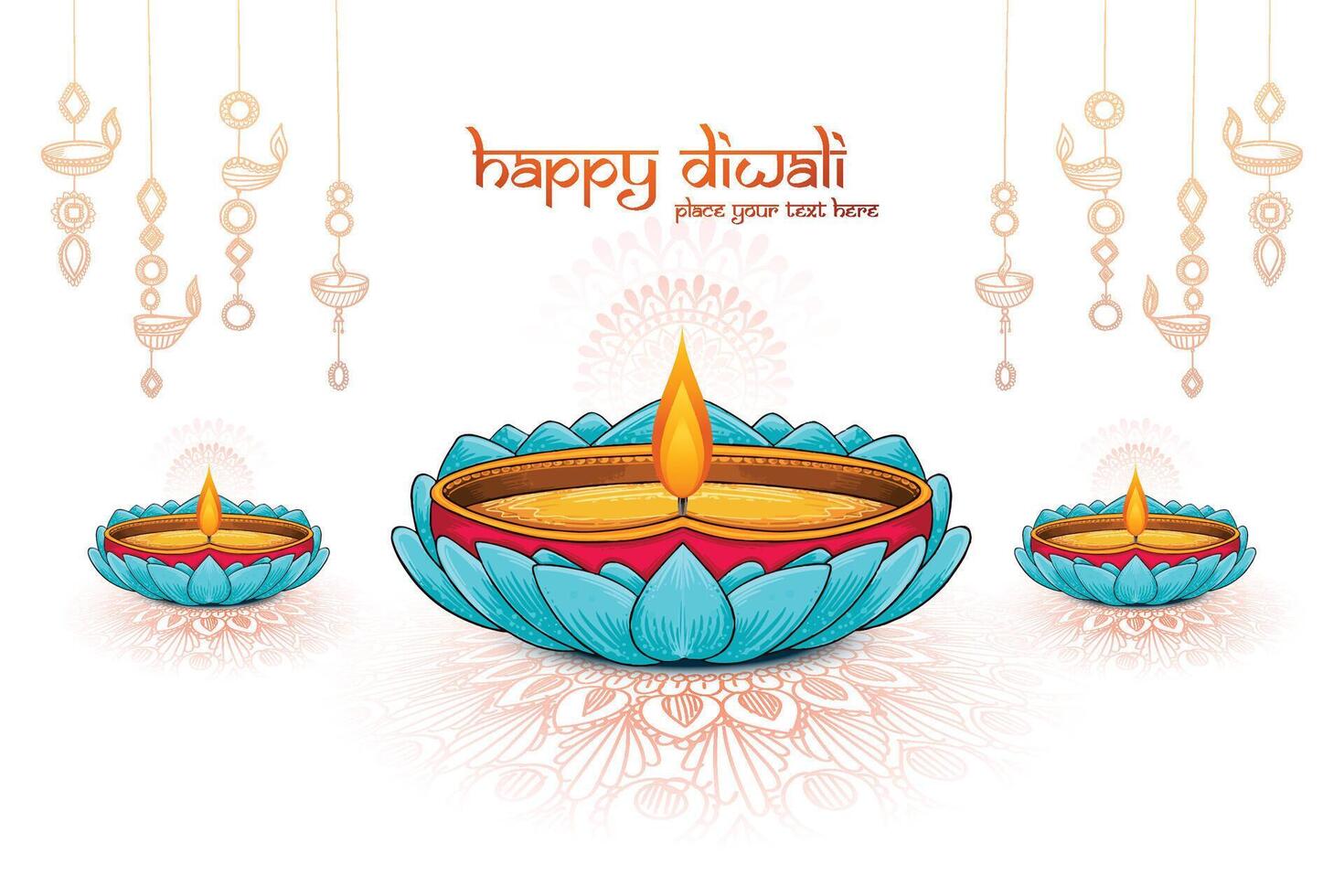 Beautiful traditional happy diwali background with diya design vector