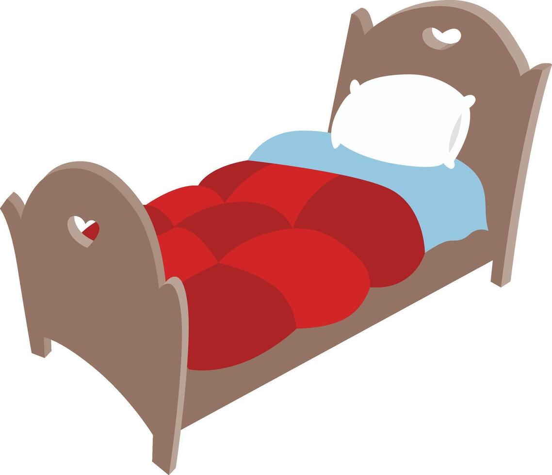 Wooden bed with red blanket vector