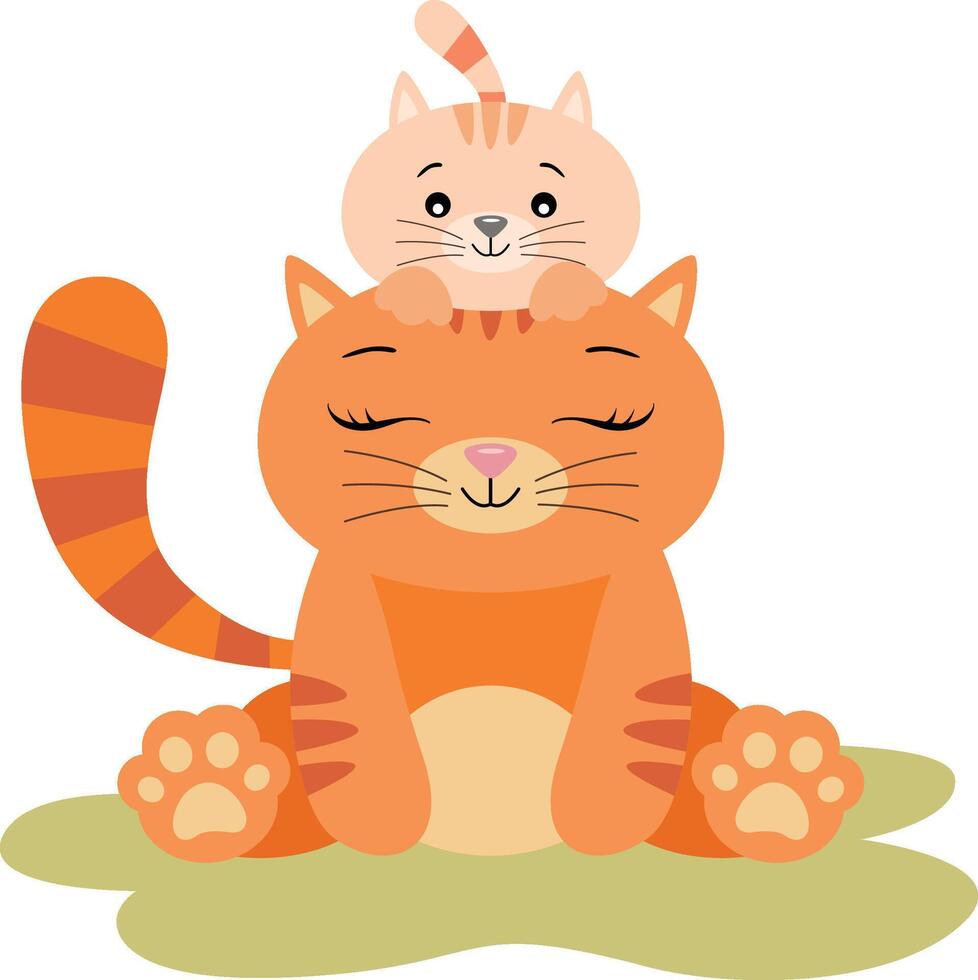 Cat mother with her baby on her head vector