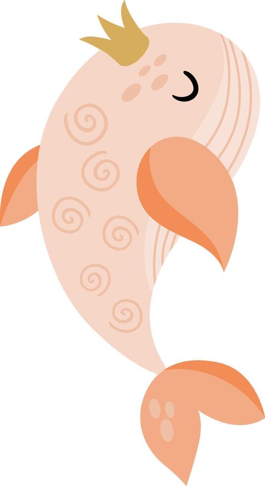 Cute whale princess with crown vector