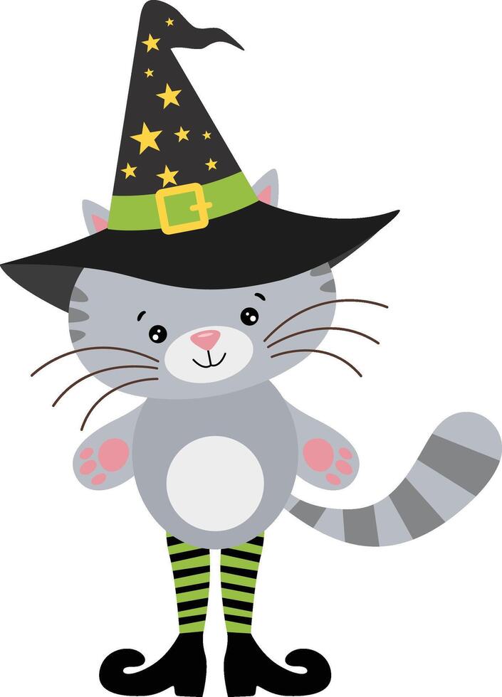 Halloween cat with witch hat and boots vector
