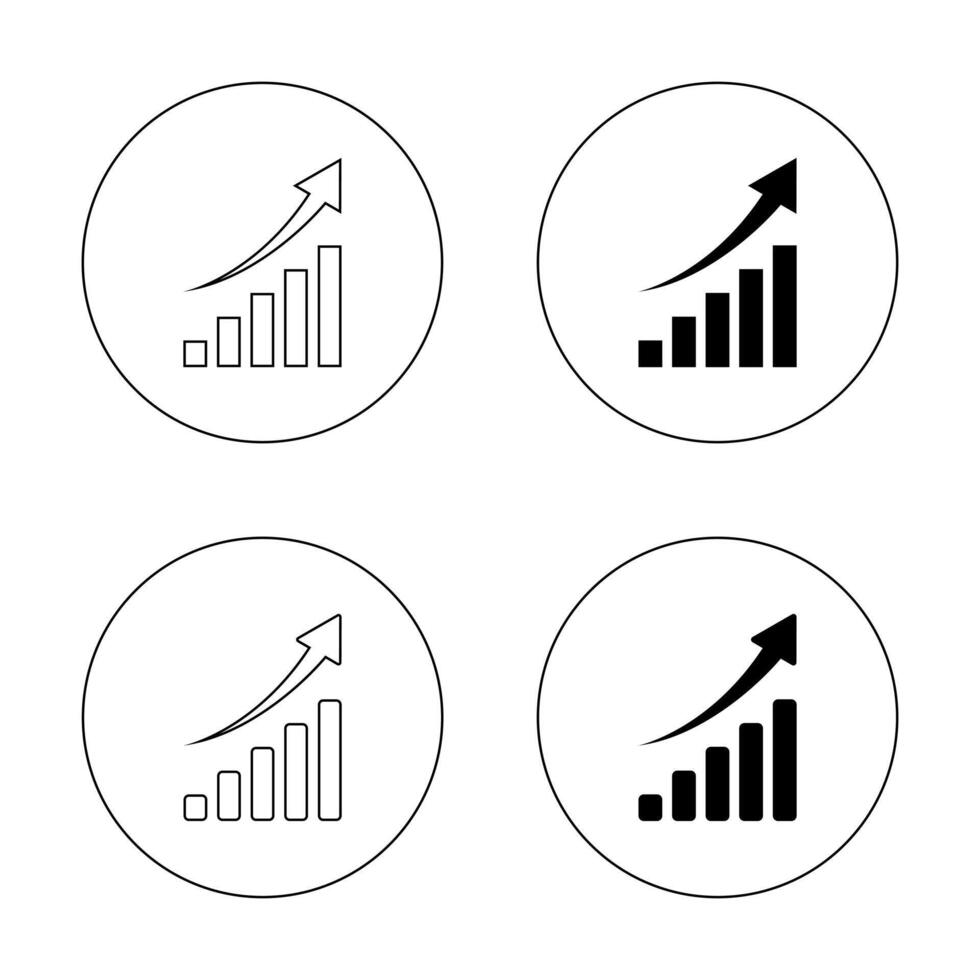 Statistics icon set on circle line. Increase bar graph concept vector