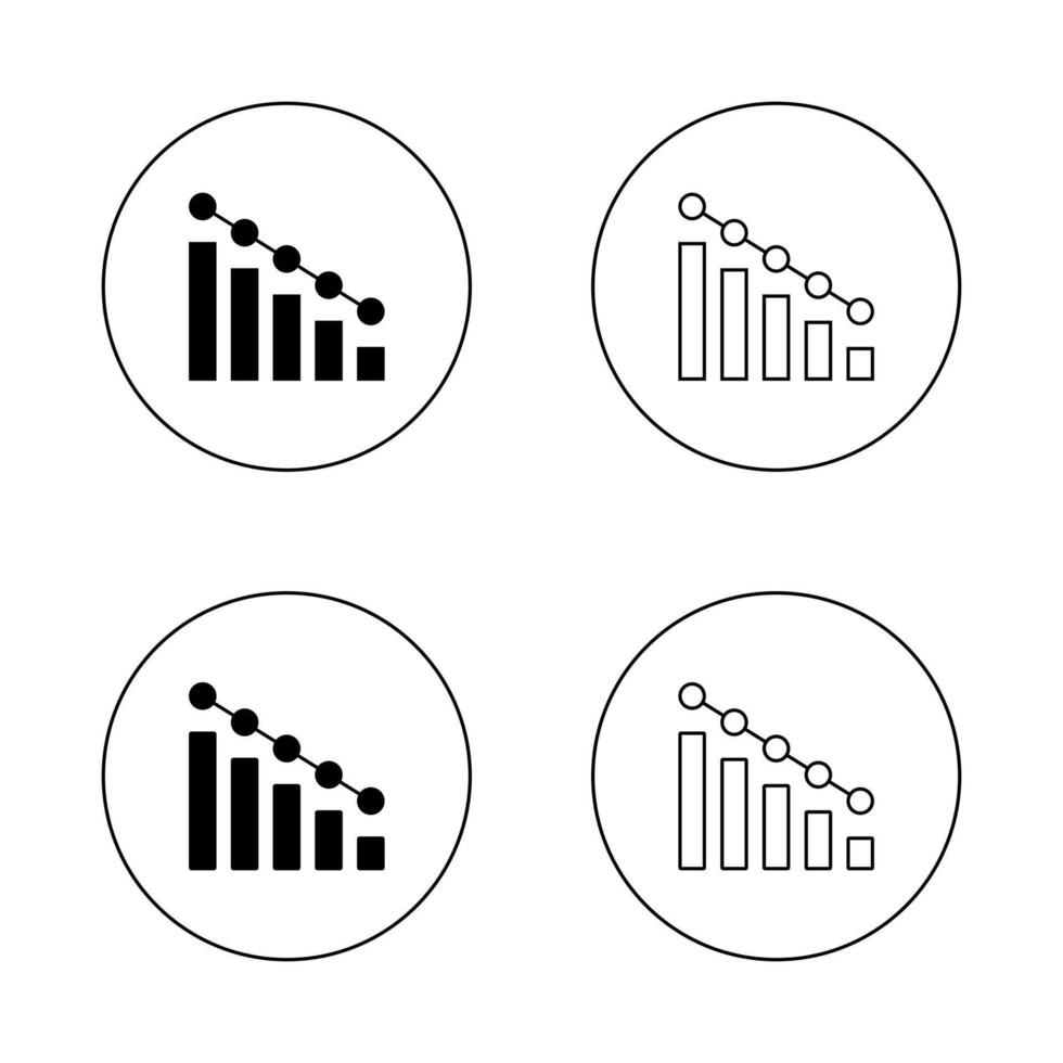 Decrease bar chart icon set on circle line vector