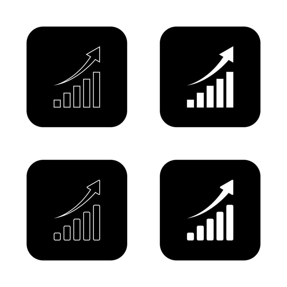 Statistics icon set on black square. Increase bar graph concept vector