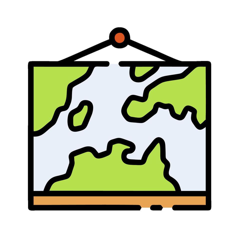 A map hanging on a wall with a green line vector