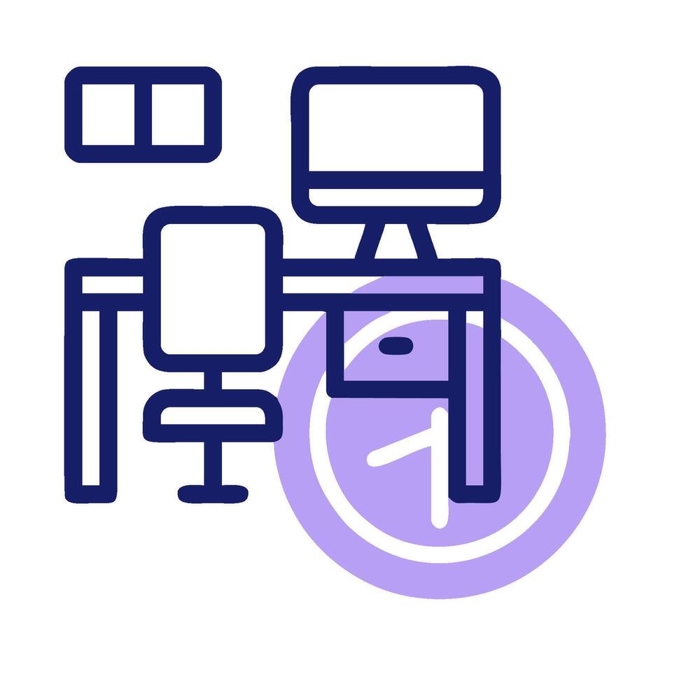 A desk with a computer and a clock on it vector