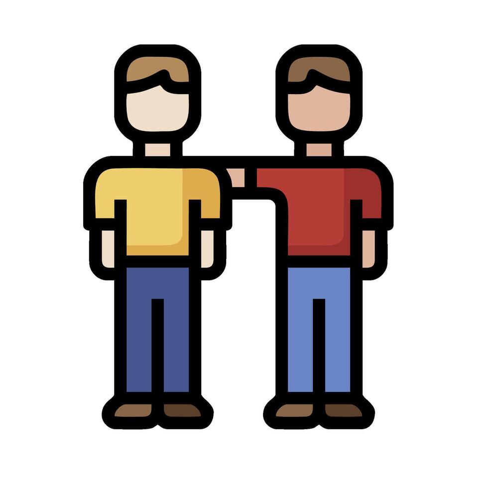 Two men standing together with one holding the other's hand vector
