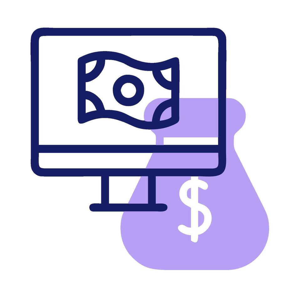Money bag icon on computer monitor vector