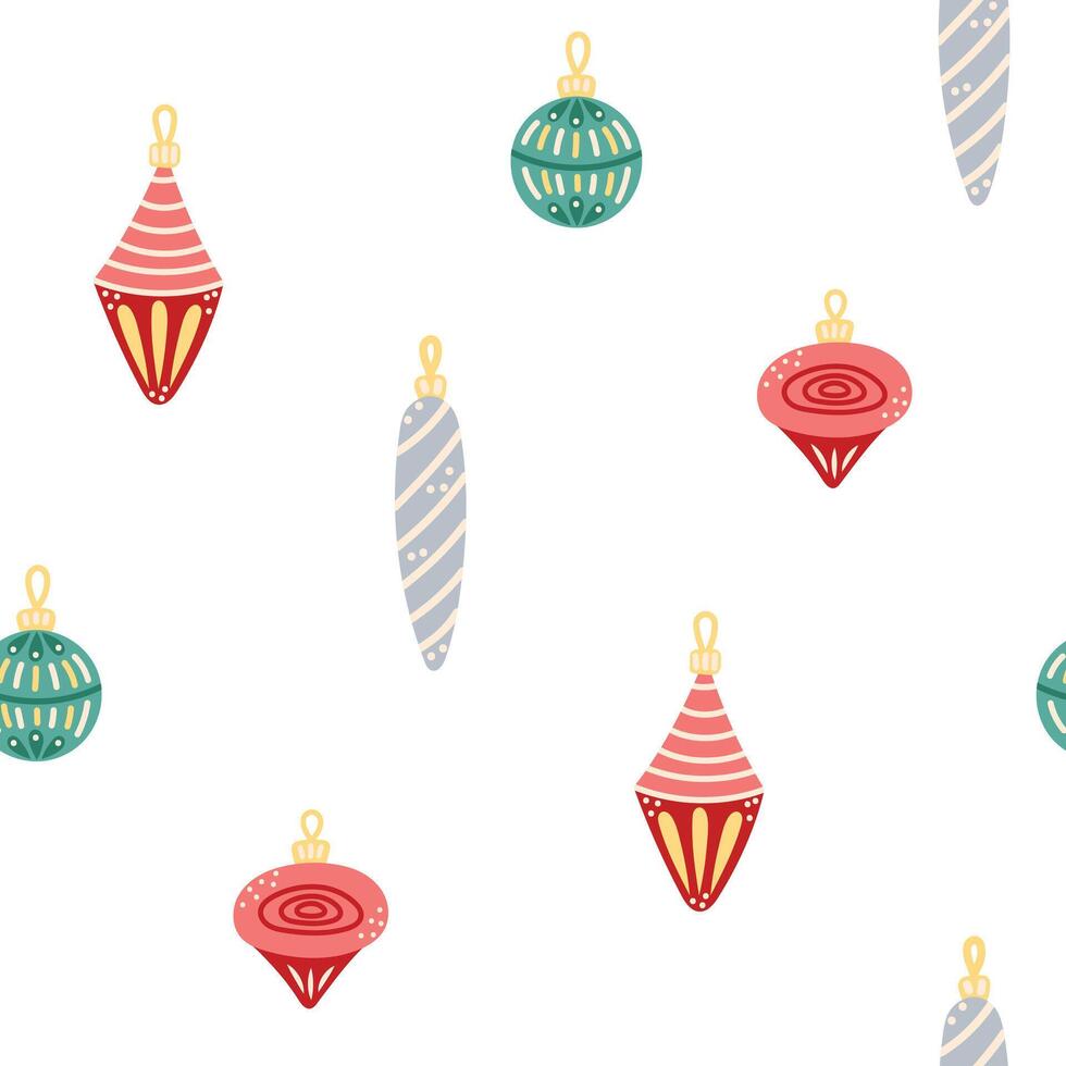 Seamless pattern with glass Christmas tree decorations on white background. Christmas and New Year. illustration. vector