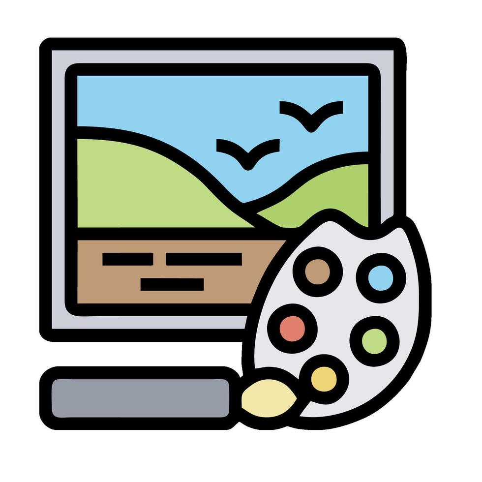 A computer monitor with paint and brushes vector