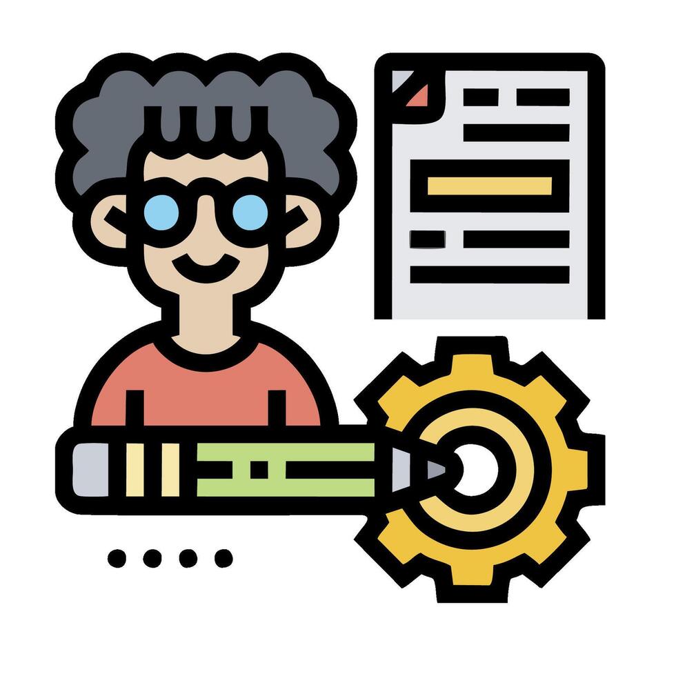 A person with glasses and a pen holding a pencil and a paper vector