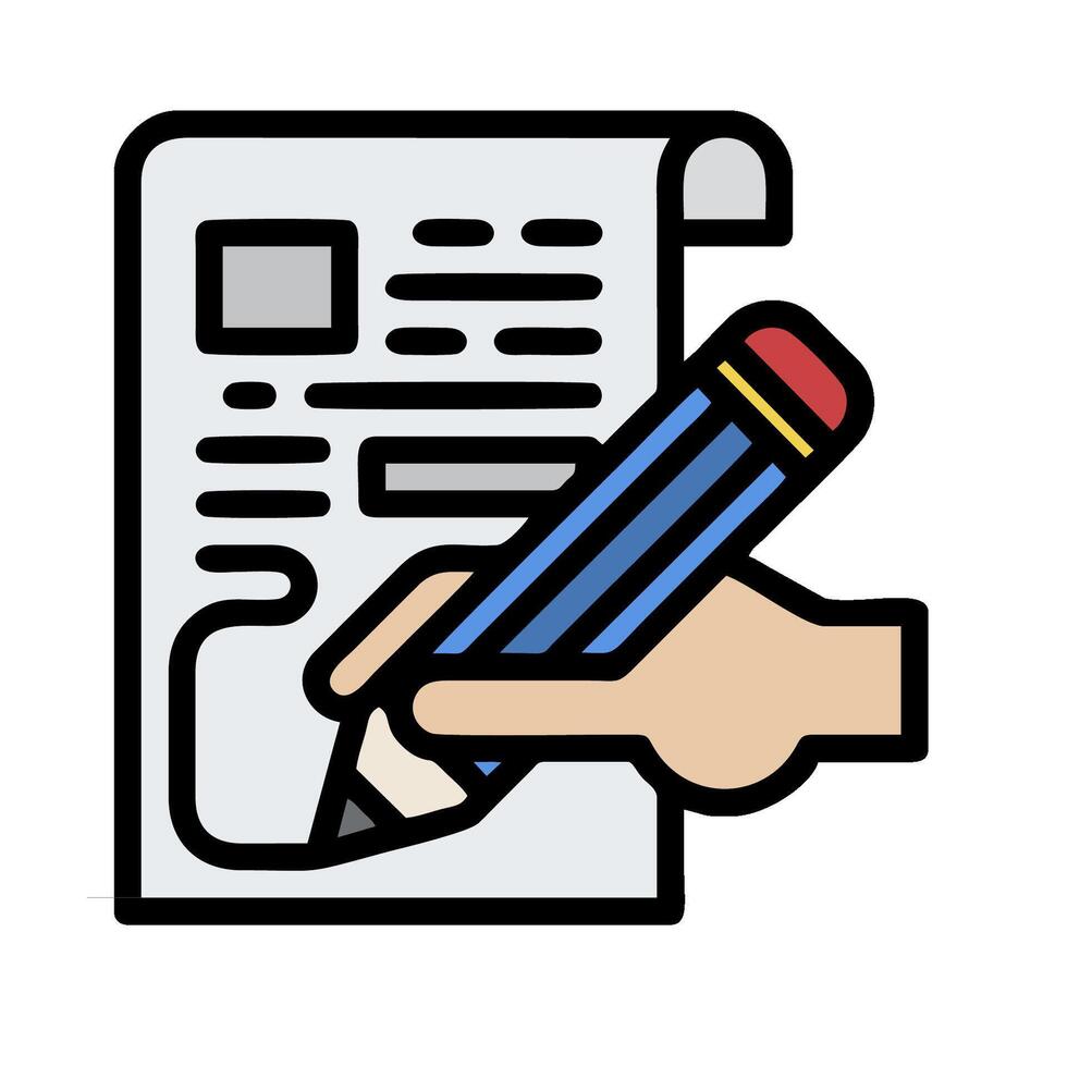 A hand holding a pencil and writing on a paper vector