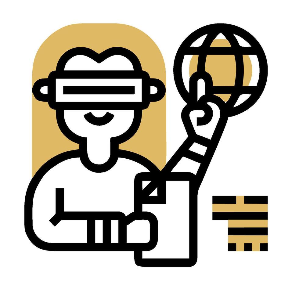 A man wearing a virtual reality headset holding a globe vector