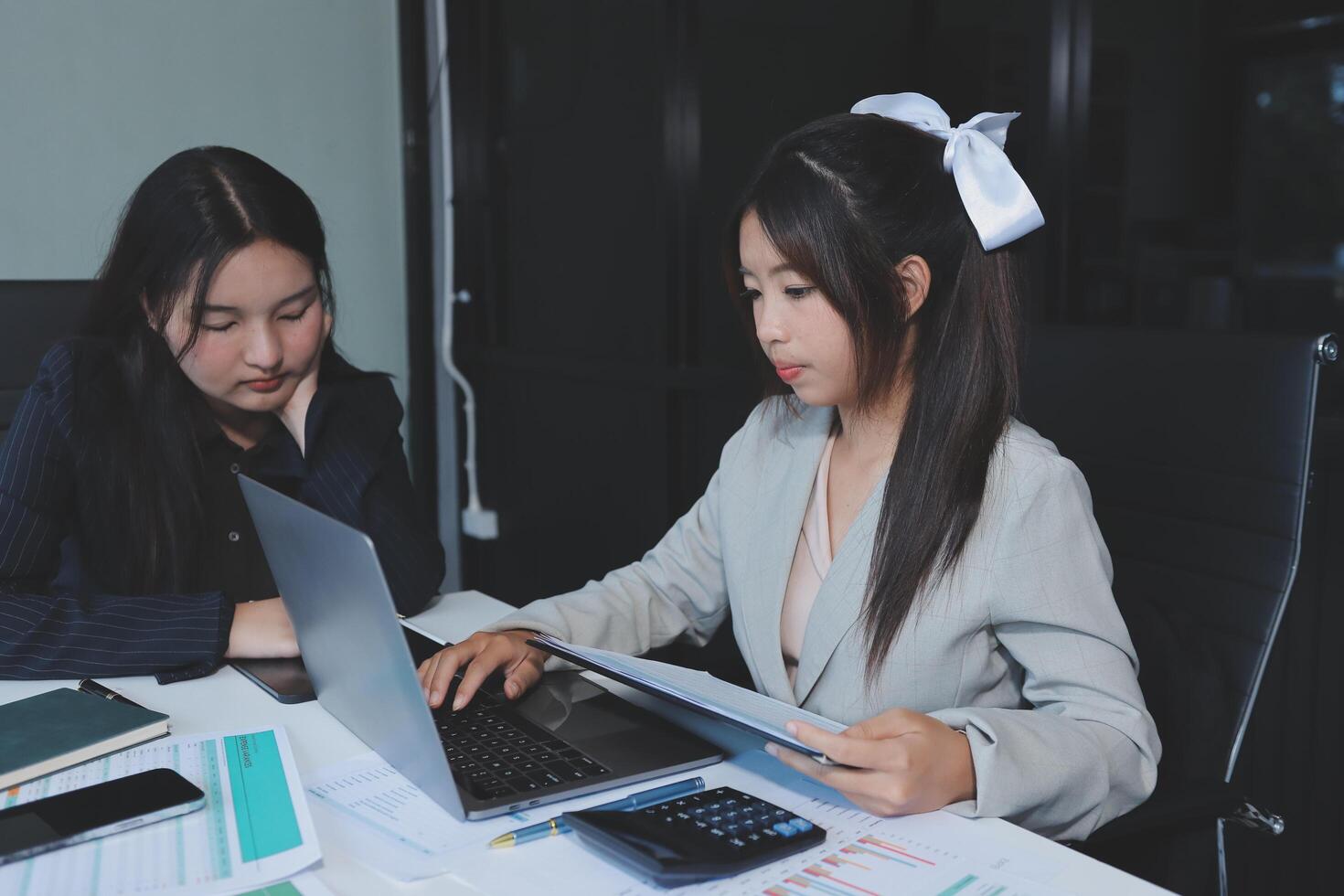 Team of business people are meeting to analyze data for marketing plan,Market research reports and income statistics, Financial and Accounting concept. photo