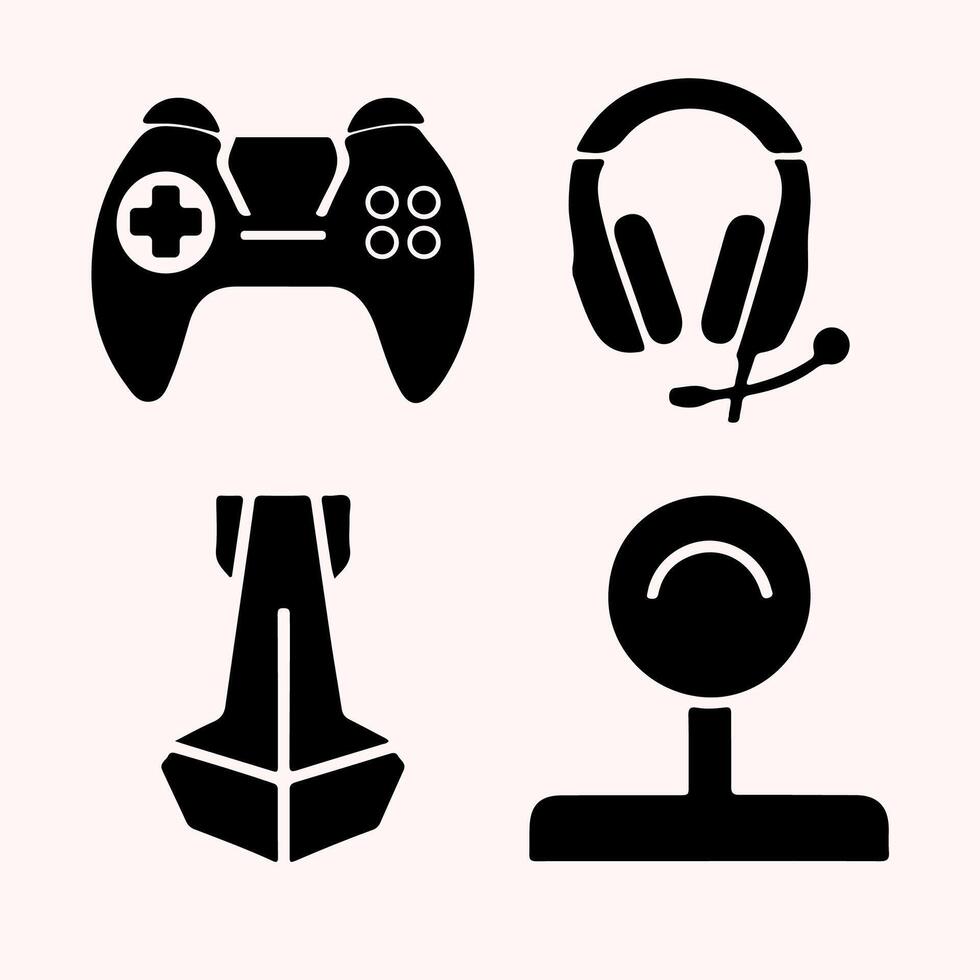 Gaming black fill icon set on white background. vector