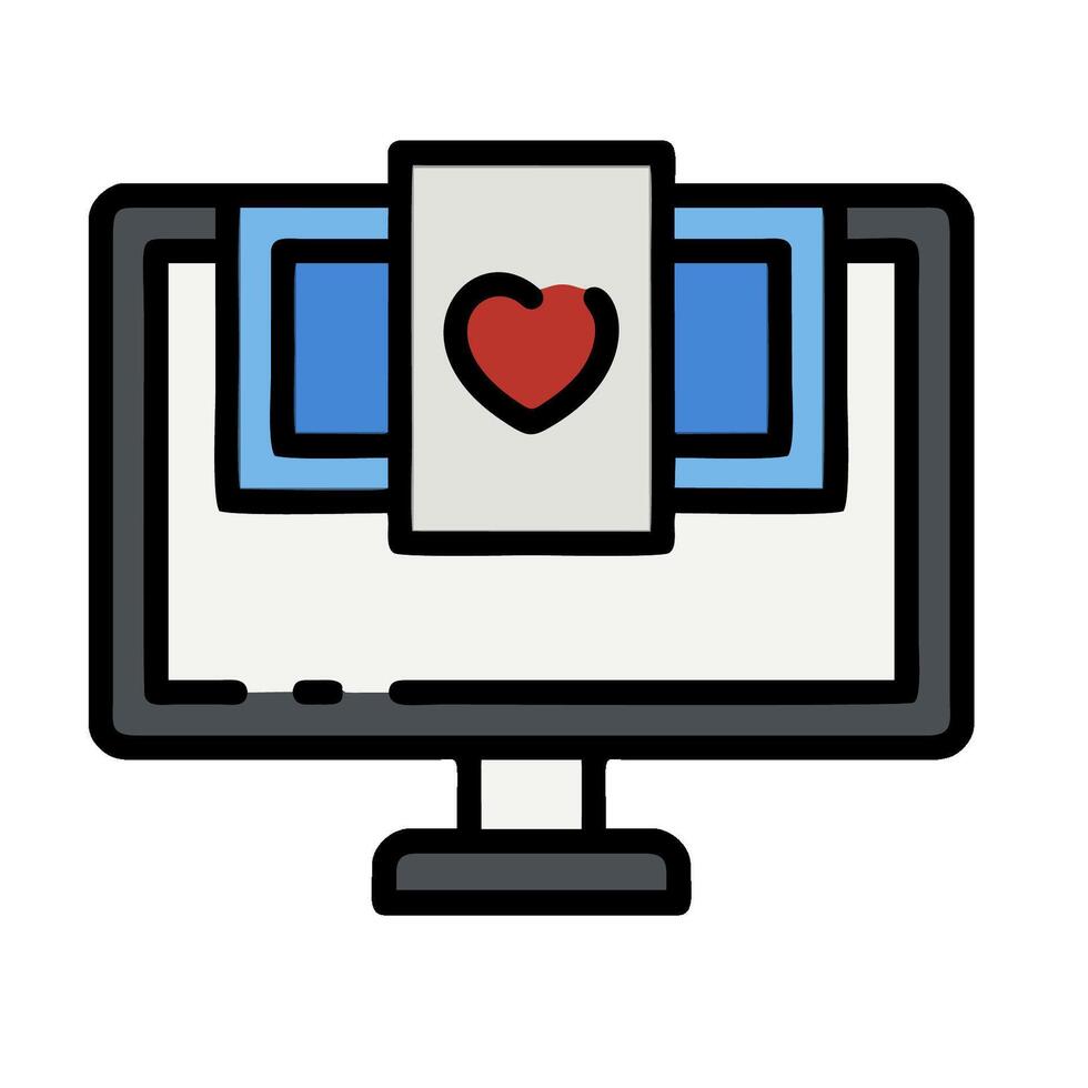 A computer monitor with a heart on it vector