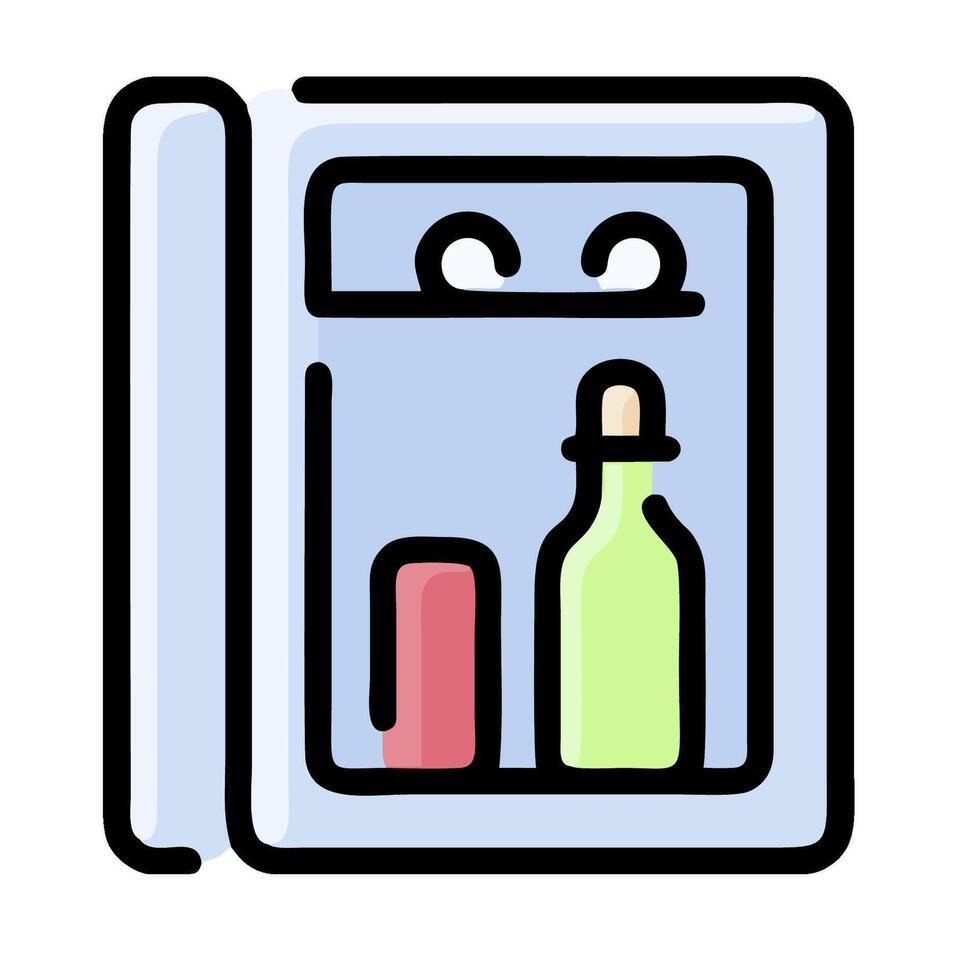 A refrigerator with bottles and a bottle of wine vector