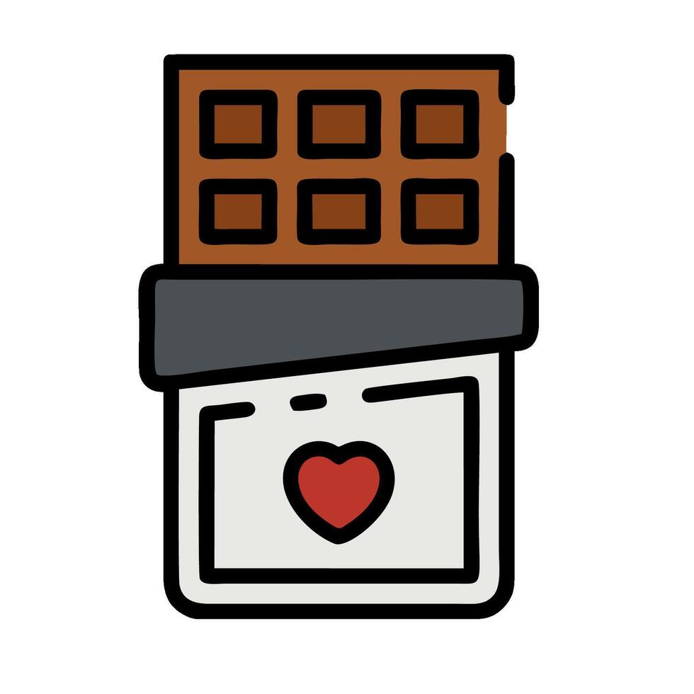 Chocolate bar with heart icon illustration vector