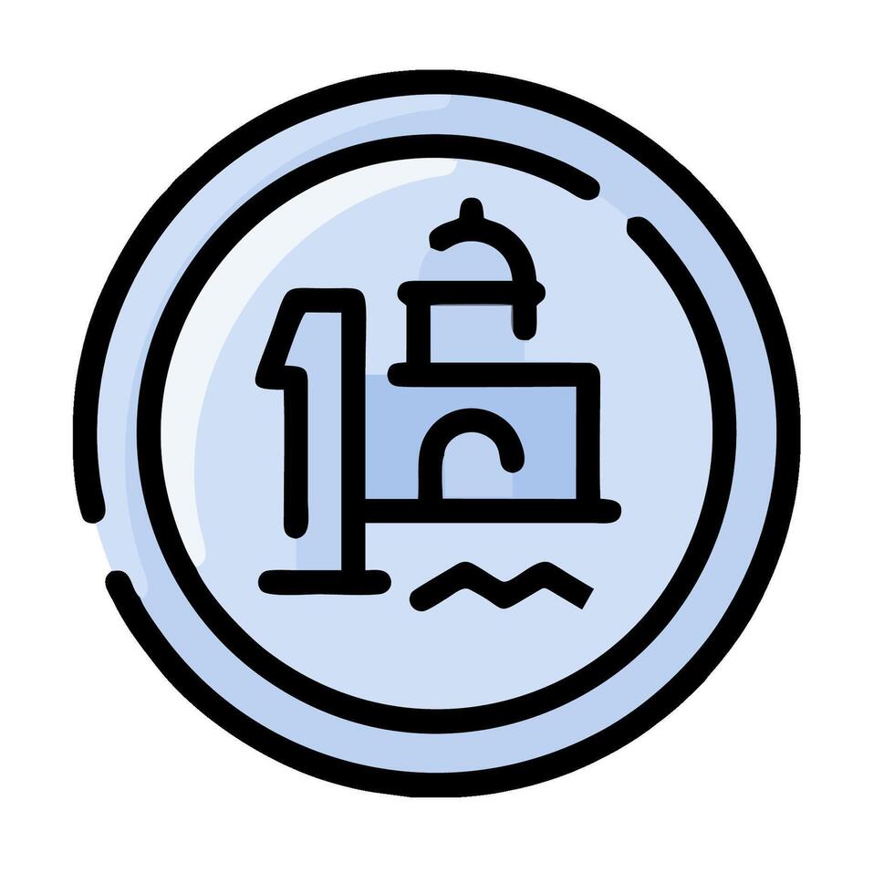 A blue circle with a lighthouse on it vector