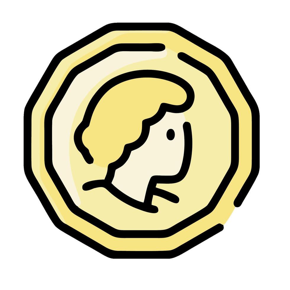 A yellow coin with a woman's face on it vector