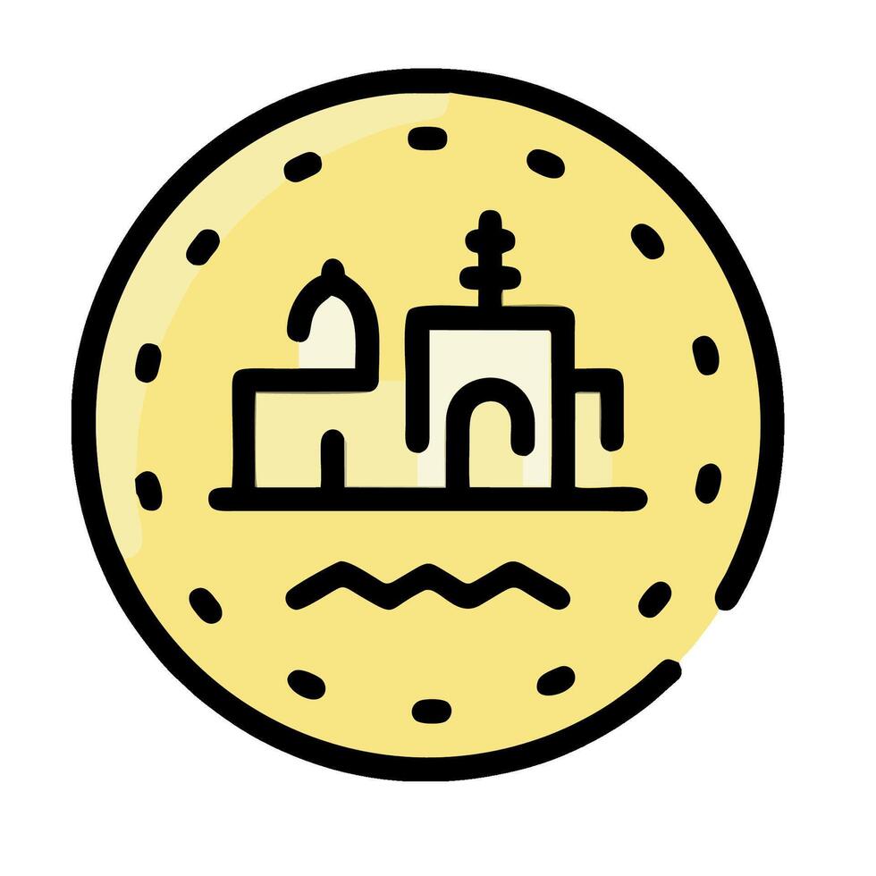 A yellow circle with a building on it vector