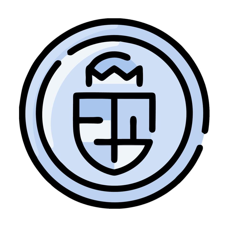 A blue and white logo with a shield and a crown vector