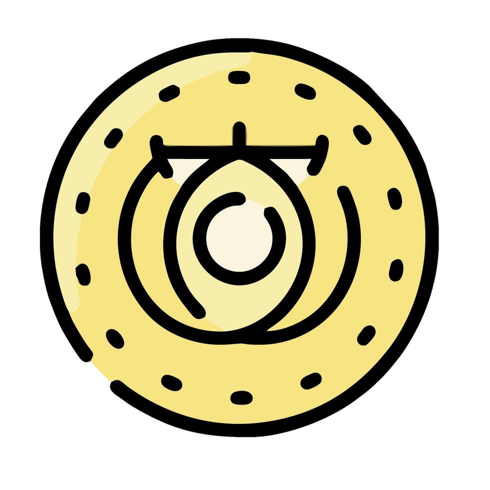 A yellow coin with a circle on it vector