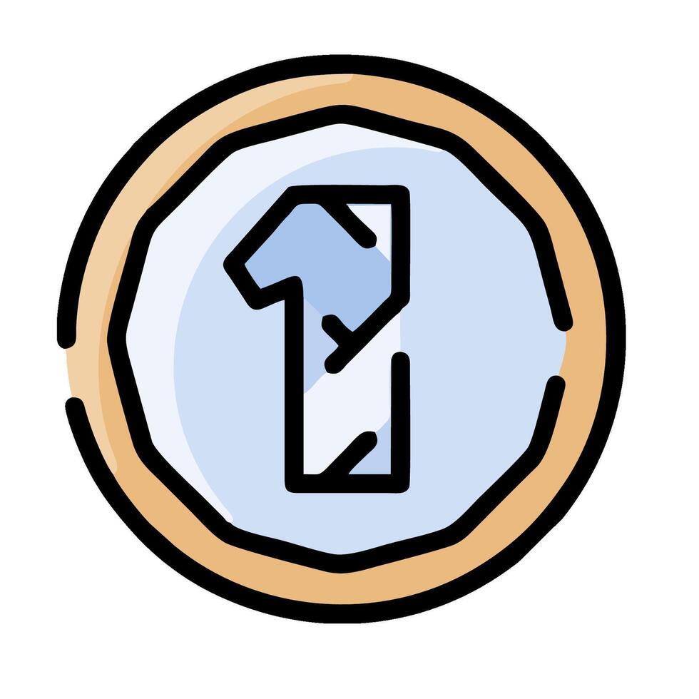 A one dollar coin with the number one on it vector