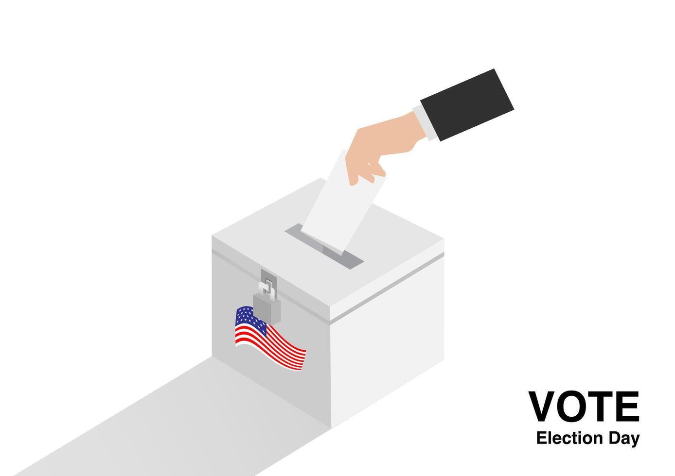 human hand dropping card to ballot box for USA election day on white background vector