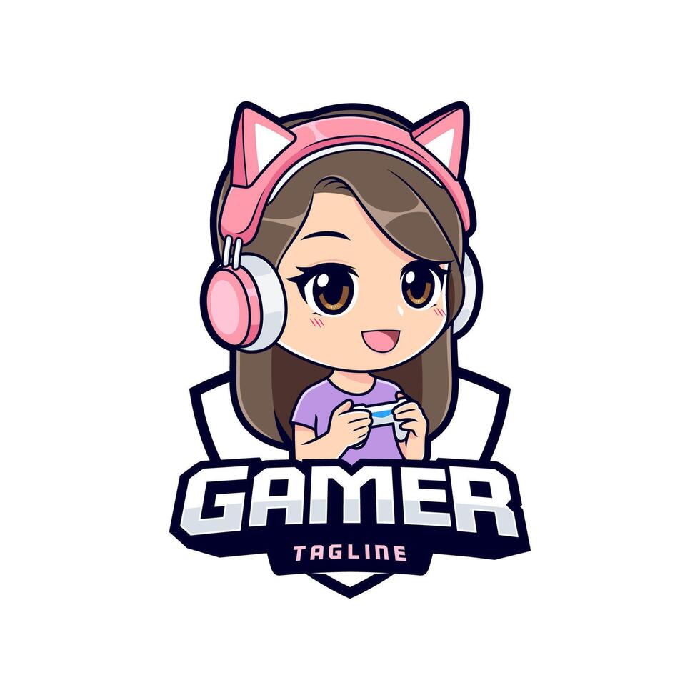 Gamer Girl logo badges icon for streamer vector